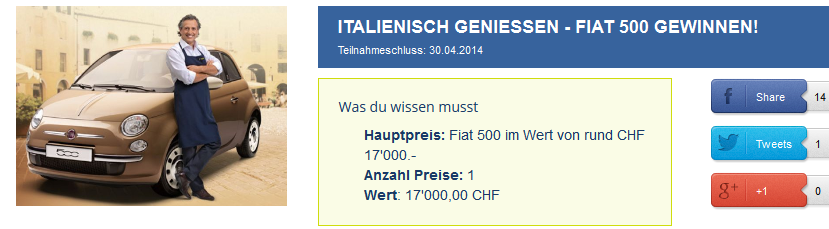 Autowettbewerb Fiat 500 gewinnen