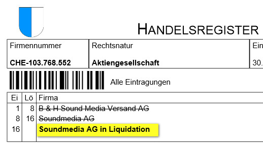 Soundmedia in Liquidation