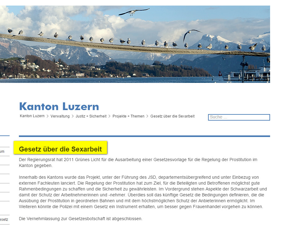 Kanton Luzern: Gesetz über Sexarbeit und Vögeln