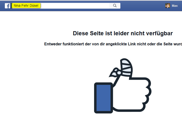 Nina Fehr Düsel Facebook geblockt